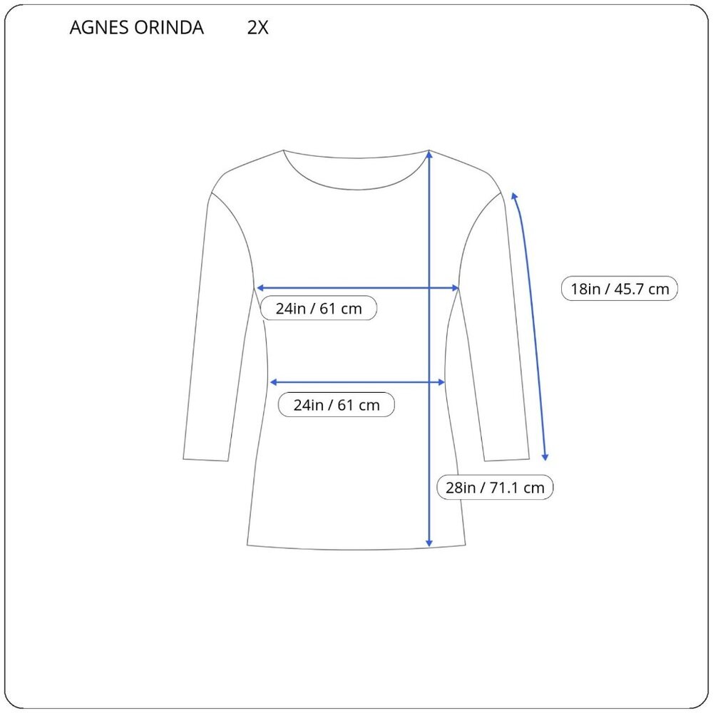 Agnes Orinda Womens Top 2X Plus 3/4 Sleeve Blue Floral Polyester FLO397XE - Picture 2 of 7